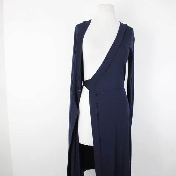 Banana Republic Sz S Navy Blue V Neck Unlined Rayon Spandex Wrap Dress