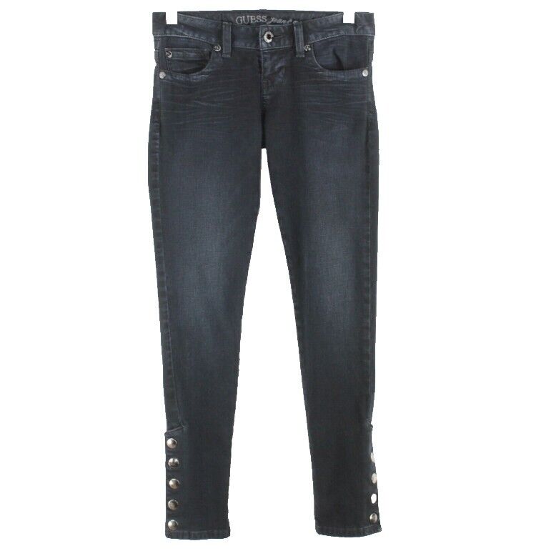 Guess Skinny Leg Sz 24 x 28 Navy Blue Denim Cotton Blend Distressed Jeans