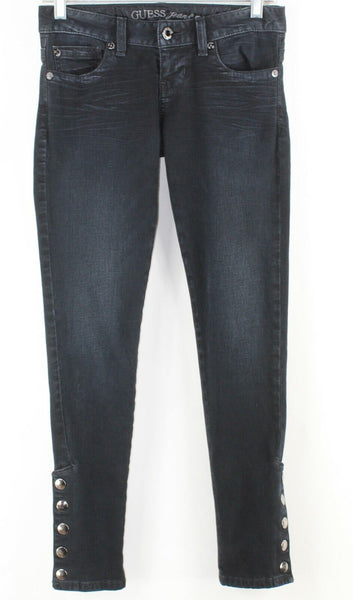 Guess Skinny Leg Sz 24 x 28 Navy Blue Denim Cotton Blend Distressed Jeans