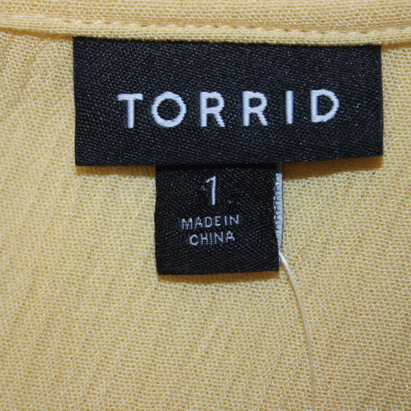 Torrid Top NEW Sz 14/16 Yellow Embroidered Peplum Back 100% Rayon Top
