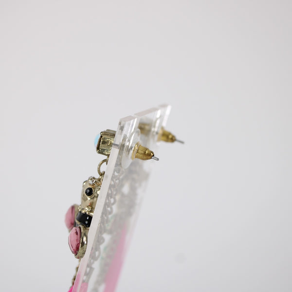 Betsey Johnson Earrings Pink Multi Color Lady Bug Pierced Dangle Earrings