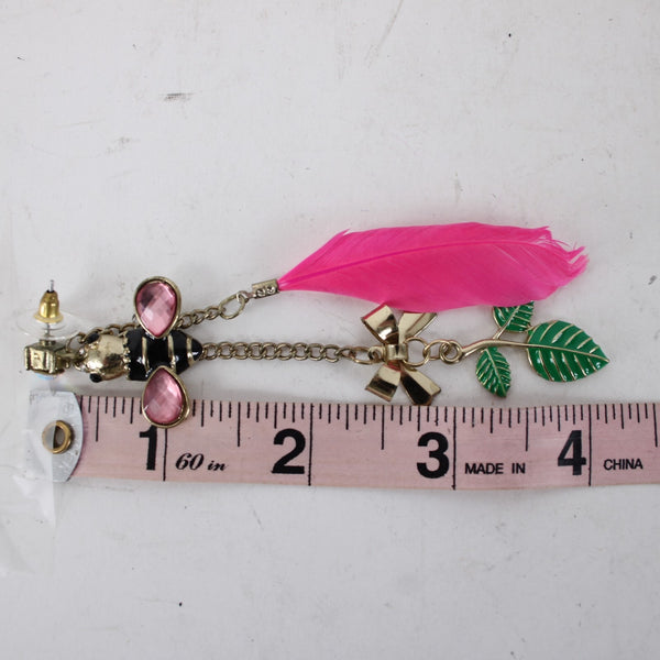 Betsey Johnson Earrings Pink Multi Color Lady Bug Pierced Dangle Earrings