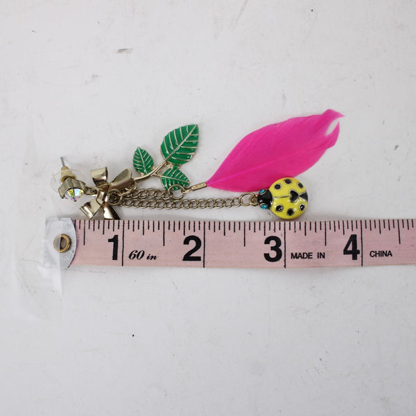 Betsey Johnson Earrings Pink Multi Color Lady Bug Pierced Dangle Earrings