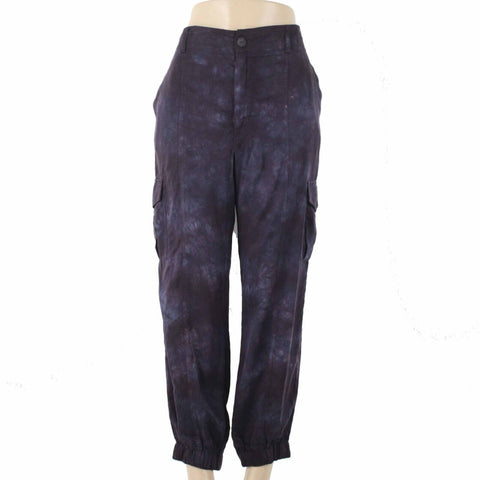 Cloth & Stone Sz M x 27  Purple Blue Tie Dye 100% Tencel Lyocell Crop Cargo Pant