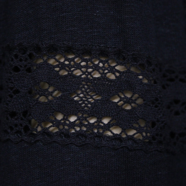 1 State Sz S Black V Neck Eyelet Elastic Sleeves Linen Spun Rayon Top