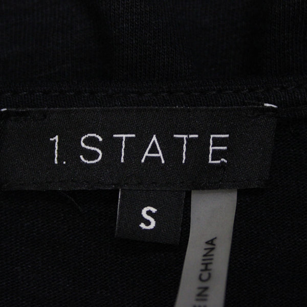 1 State Sz S Black V Neck Eyelet Elastic Sleeves Linen Spun Rayon Top