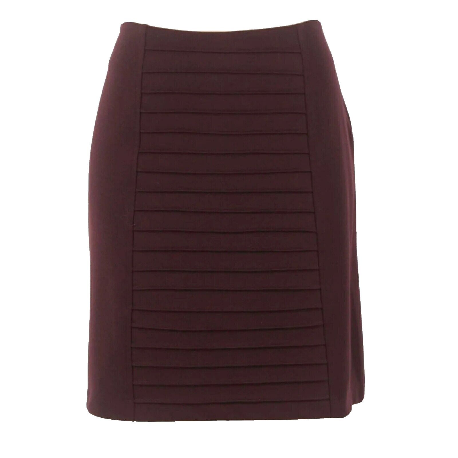 Adrienne Vittadini Sz 10 Burgundy Pin Tuck Front Poly Blend Pencil Knit Skirt