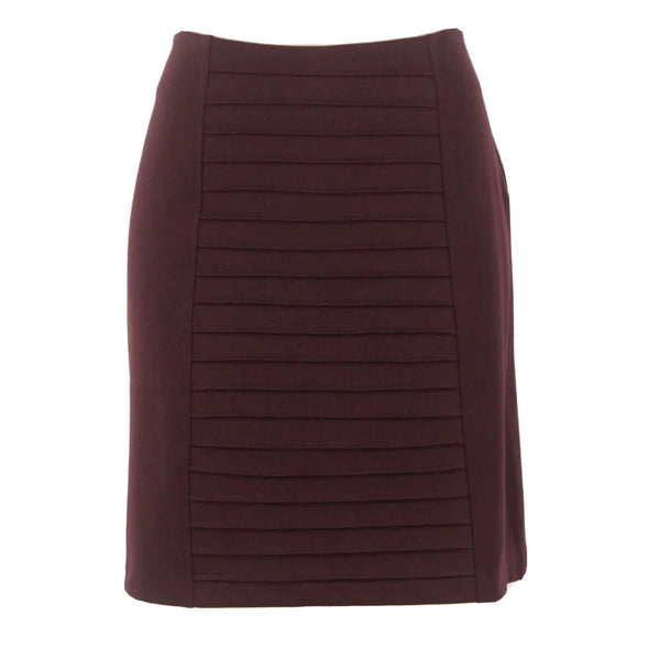Adrienne Vittadini Sz 10 Burgundy Pin Tuck Front Poly Blend Pencil Knit Skirt