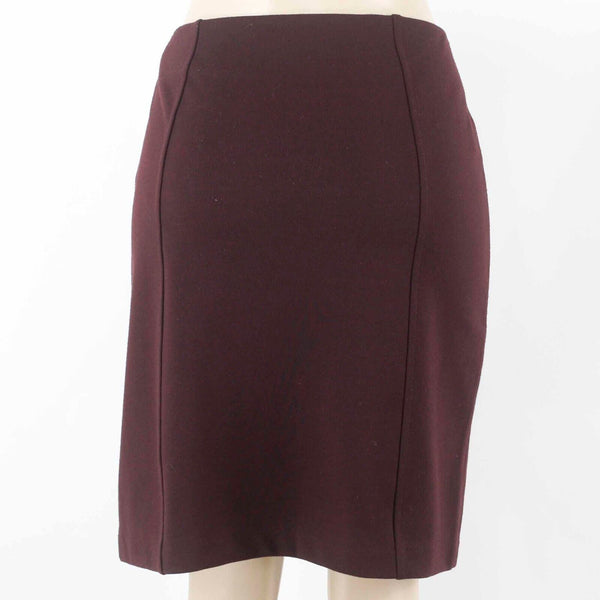 Adrienne Vittadini Sz 10 Burgundy Pin Tuck Front Poly Blend Pencil Knit Skirt