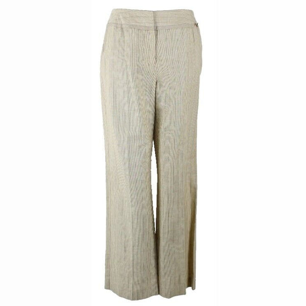 A Line NEW Sz 12 x 32 Tan Brown Pinstripe Linen Cotton Blend Pant