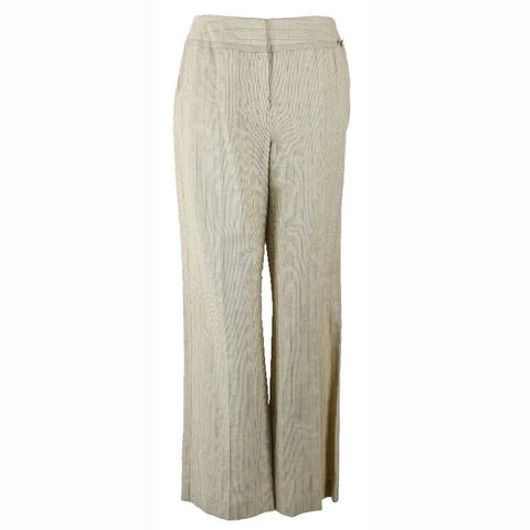 A Line NEW Sz 12 x 32 Tan Brown Pinstripe Linen Cotton Blend Pant