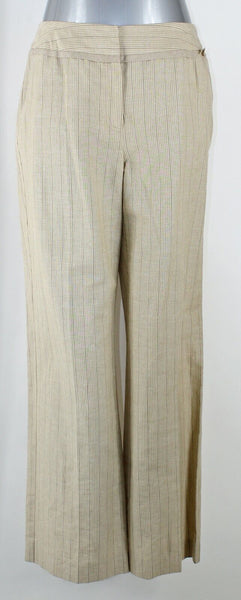 A Line NEW Sz 12 x 32 Tan Brown Pinstripe Linen Cotton Blend Pant