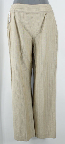 A Line NEW Sz 12 x 32 Tan Brown Pinstripe Linen Cotton Blend Pant