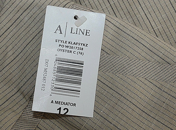 A Line NEW Sz 12 x 32 Tan Brown Pinstripe Linen Cotton Blend Pant
