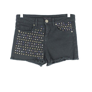 Material Girl Sz 3 x 2.5 Black Pink Blue Rhinestone Cotton Blend Booty Shorts