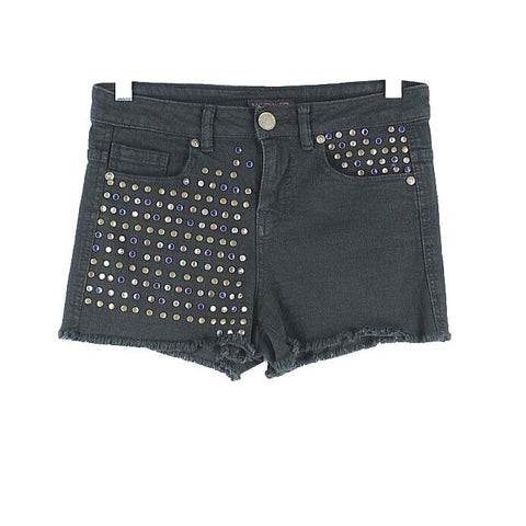 Material Girl Sz 3 x 2.5 Black Pink Blue Rhinestone Cotton Blend Booty Shorts