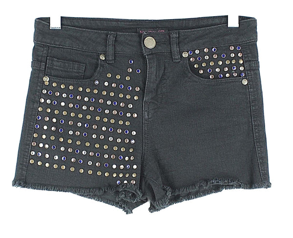 Material Girl Sz 3 x 2.5 Black Pink Blue Rhinestone Cotton Blend Booty Shorts