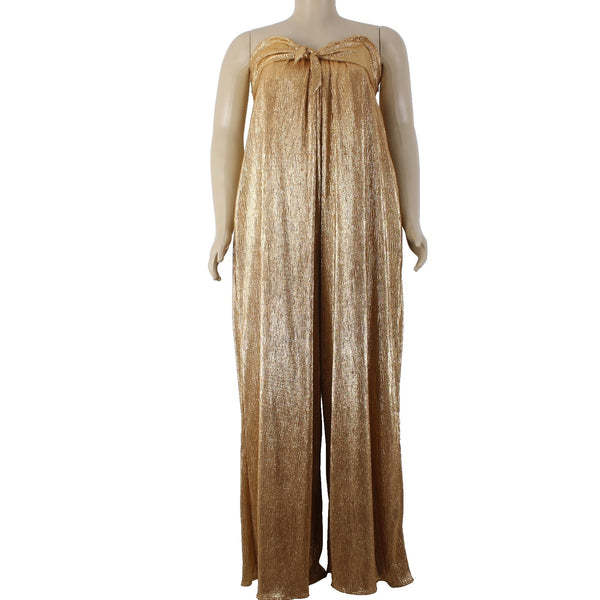 Free People Jumpsuit NEW $300 Sz L Gold Metallic Pockets Strapless Poly Viscose