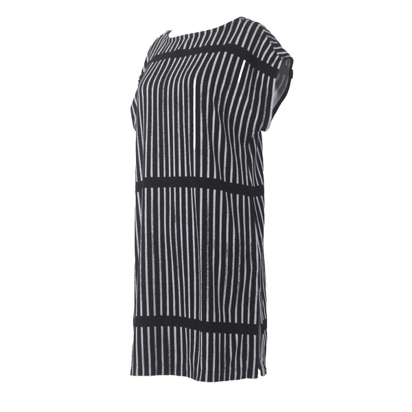 Marimekko Dress Sz S Black White Striped Unlined Cotton Polyester Shift Dress