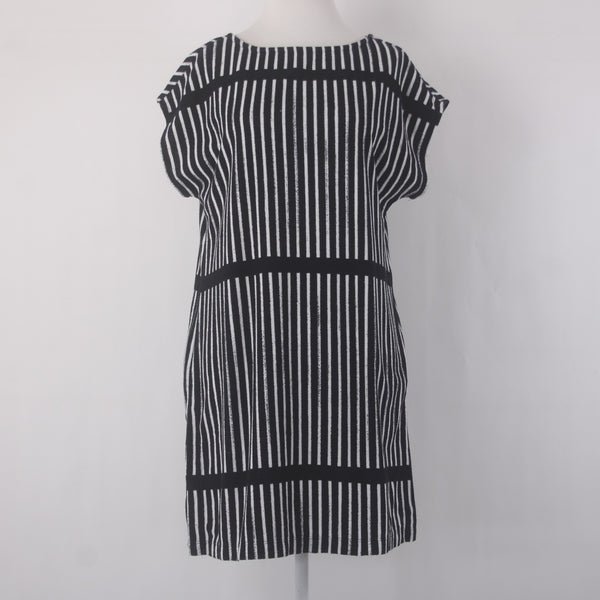 Marimekko Dress Sz S Black White Striped Unlined Cotton Polyester Shift Dress