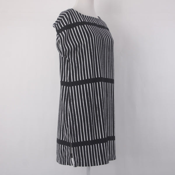 Marimekko Dress Sz S Black White Striped Unlined Cotton Polyester Shift Dress