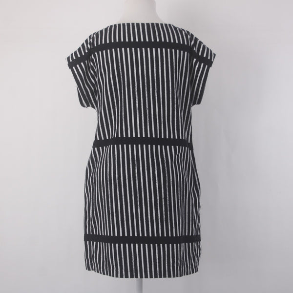 Marimekko Dress Sz S Black White Striped Unlined Cotton Polyester Shift Dress