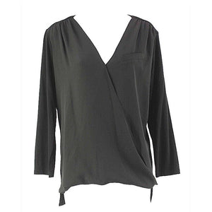 Vince Camuto Sz S Black High Low Hem Wrap Front Viscose Poly Blend Top