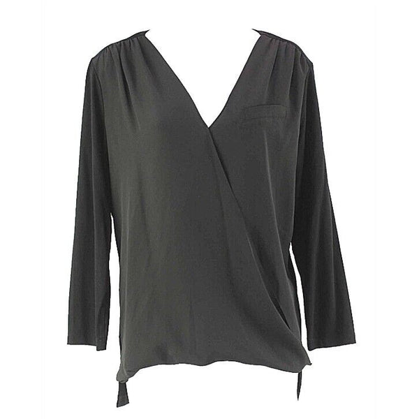 Vince Camuto Sz S Black High Low Hem Wrap Front Viscose Poly Blend Top