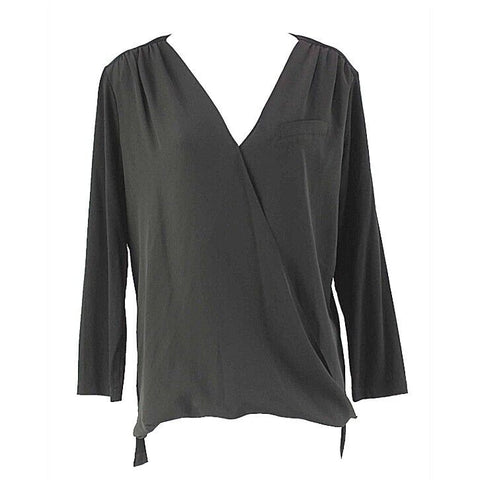 Vince Camuto Sz S Black High Low Hem Wrap Front Viscose Poly Blend Top