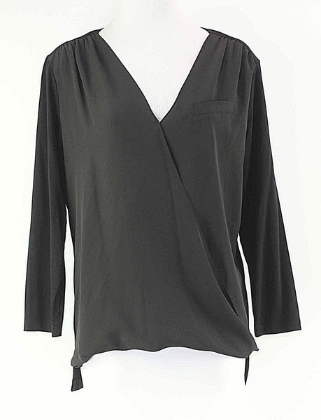 Vince Camuto Sz S Black High Low Hem Wrap Front Viscose Poly Blend Top