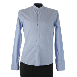 Emile Lafaurie Sz S Light Blue White Check Collarless Nehru Cotton Linen Shirt