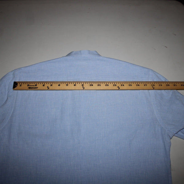 Emile Lafaurie Sz S Light Blue White Check Collarless Nehru Cotton Linen Shirt