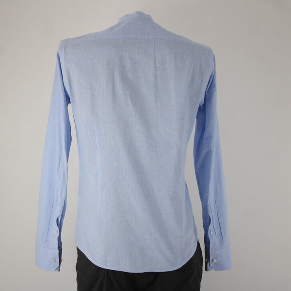Emile Lafaurie Sz S Light Blue White Check Collarless Nehru Cotton Linen Shirt