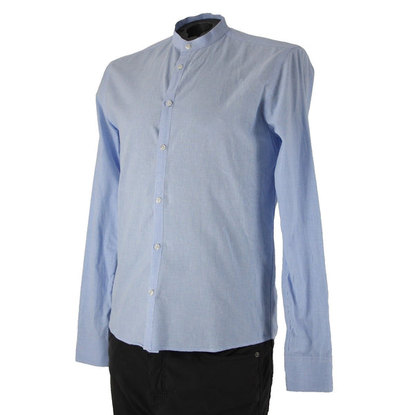 Emile Lafaurie Sz S Light Blue White Check Collarless Nehru Cotton Linen Shirt