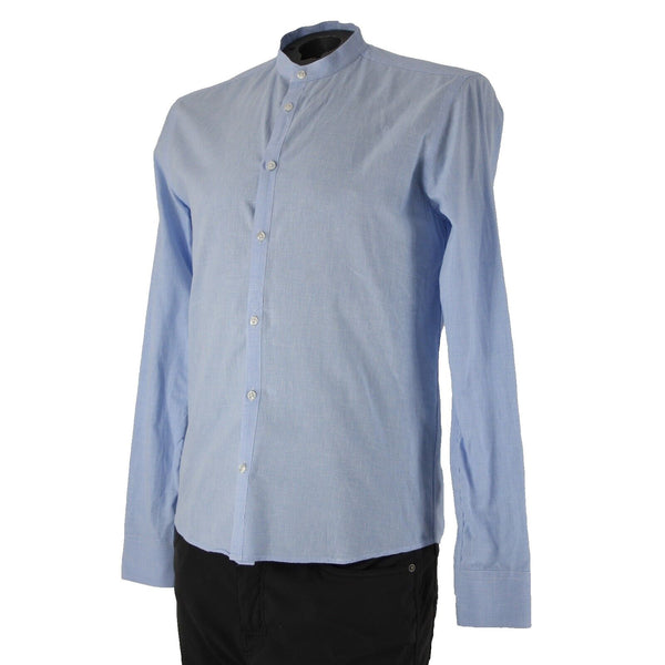 Emile Lafaurie Sz S Light Blue White Check Collarless Nehru Cotton Linen Shirt