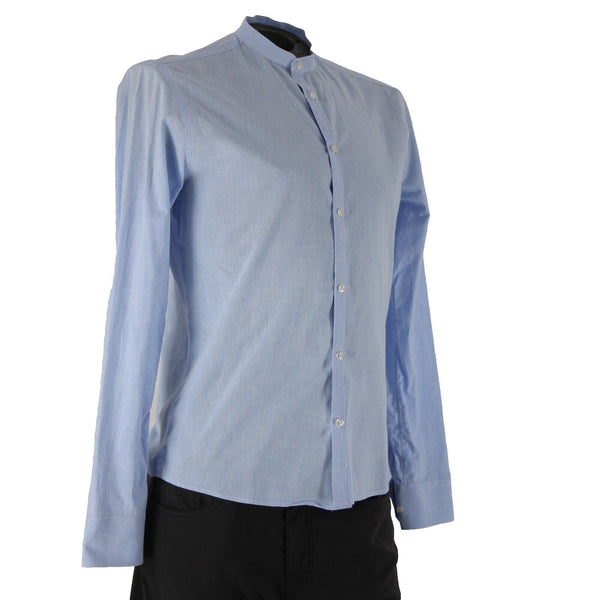Emile Lafaurie Sz S Light Blue White Check Collarless Nehru Cotton Linen Shirt