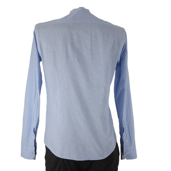 Emile Lafaurie Sz S Light Blue White Check Collarless Nehru Cotton Linen Shirt