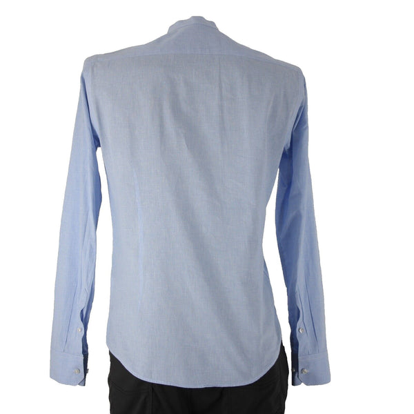 Emile Lafaurie Sz S Light Blue White Check Collarless Nehru Cotton Linen Shirt