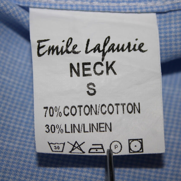 Emile Lafaurie Sz S Light Blue White Check Collarless Nehru Cotton Linen Shirt