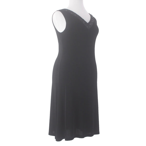 Chicos Dress Travelers Sz 3 Black Beaded V Neck Sleeveless Acetate Spandex Dress