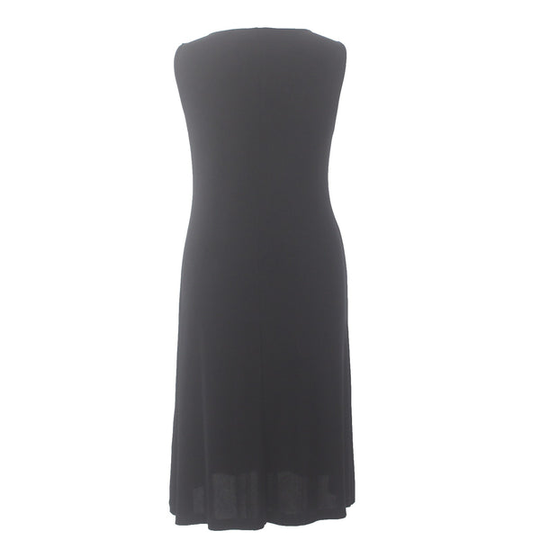 Chicos Dress Travelers Sz 3 Black Beaded V Neck Sleeveless Acetate Spandex Dress
