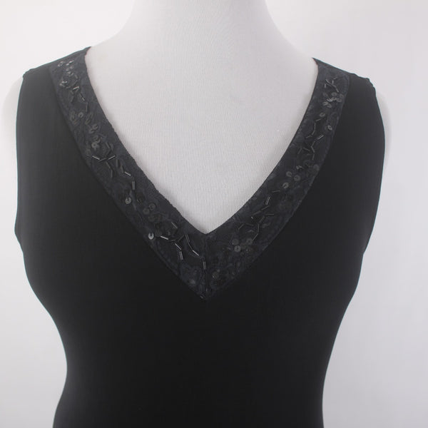 Chicos Dress Travelers Sz 3 Black Beaded V Neck Sleeveless Acetate Spandex Dress