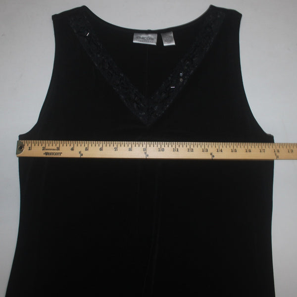 Chicos Dress Travelers Sz 3 Black Beaded V Neck Sleeveless Acetate Spandex Dress