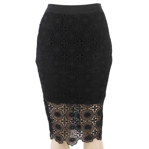 Kensie Sz M Black Lace Overlay Shorter Liner Elastic Waist All Polyester Skirt