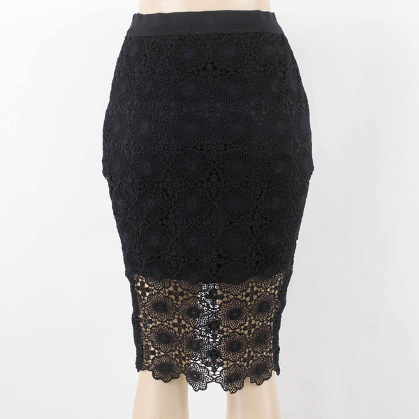 Kensie Sz M Black Lace Overlay Shorter Liner Elastic Waist All Polyester Skirt
