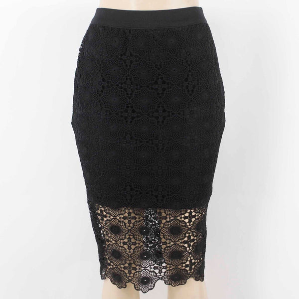 Kensie Sz M Black Lace Overlay Shorter Liner Elastic Waist All Polyester Skirt