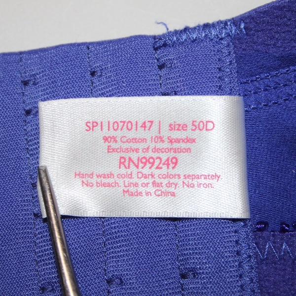 Serenada Bra NEW $24 Sz 50D Royal Blue Unpadded Wired Cotton Spandex Bra