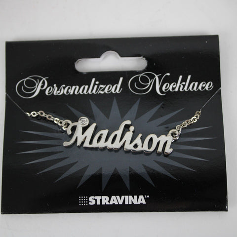 MADISON NEW Name Silvertone Rhinestone 14.5" w 4.5" Multi Ring Extender Necklace