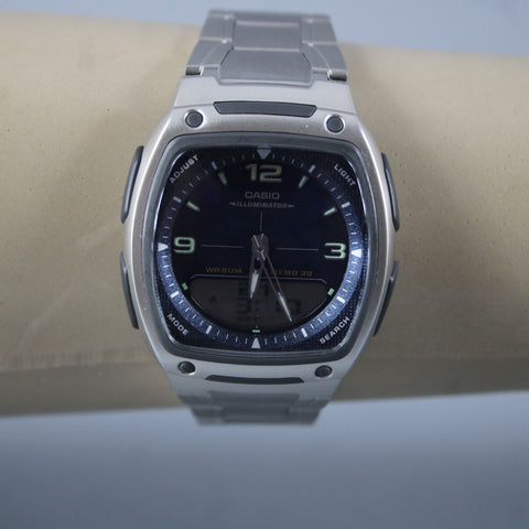 Casio Illuminator Silver Blue Telememo30 Alarm Water Resistant Stainless Watch