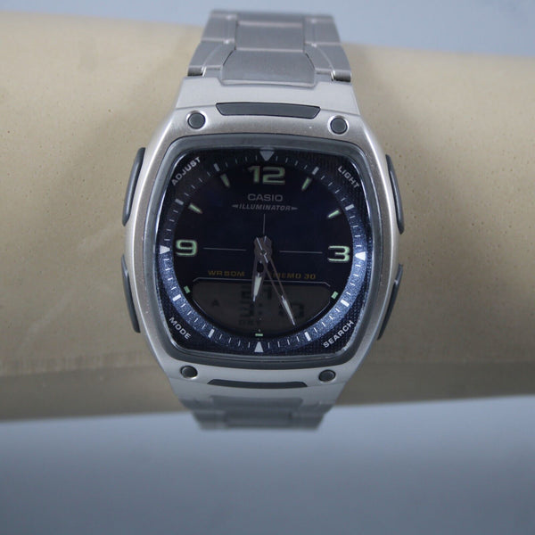 Casio Illuminator Silver Blue Telememo30 Alarm Water Resistant Stainless Watch